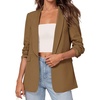 image:imagePRETTYGARDEN Womens 2026 Spring Blazers Business Casual Outfits Open Front Ruched 34 Sleeve Lightweight Work Suits JacketsDark Khaki