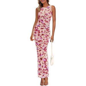 image:imagePRETTYGARDEN Womens Summer Wedding Guest Maxi Dress 2026 Spring Formal Floral Mesh Sleeveless Bodycon Vacation Long DressesFloral Brown Beige