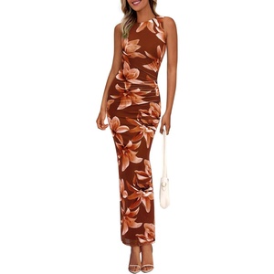 image:imagePRETTYGARDEN Womens Summer Wedding Guest Maxi Dress 2026 Spring Formal Floral Mesh Sleeveless Bodycon Vacation Long DressesFloral Red Brown