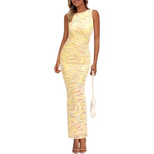 image:imagePRETTYGARDEN Womens Summer Wedding Guest Maxi Dress 2026 Spring Formal Floral Mesh Sleeveless Bodycon Vacation Long DressesFloral Yellow