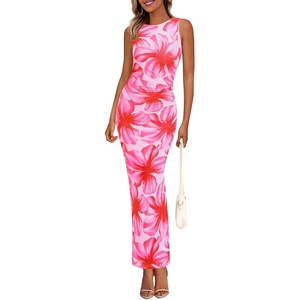image:imagePRETTYGARDEN Womens Summer Wedding Guest Maxi Dress 2026 Spring Formal Floral Mesh Sleeveless Bodycon Vacation Long DressesPink Big Floral